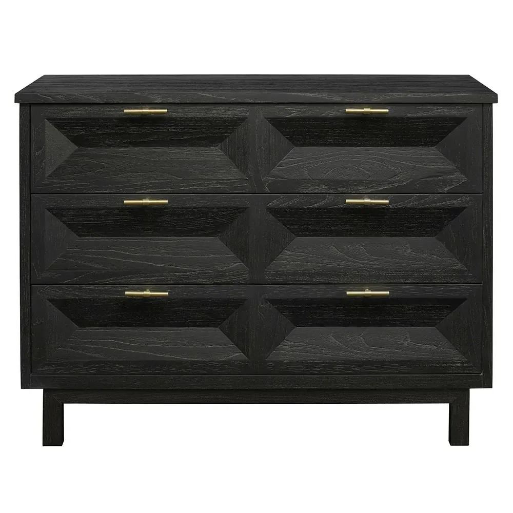 Anthony Bachelor Chest with Brass Pulls - Mink Black, Teak