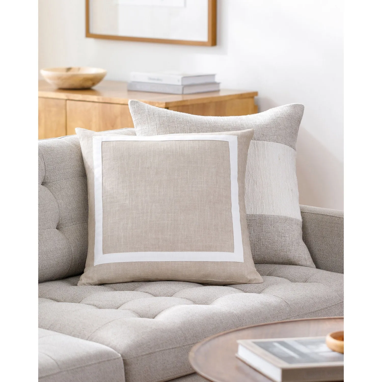 Antoine Border Throw Pillow - Tan, Cotton