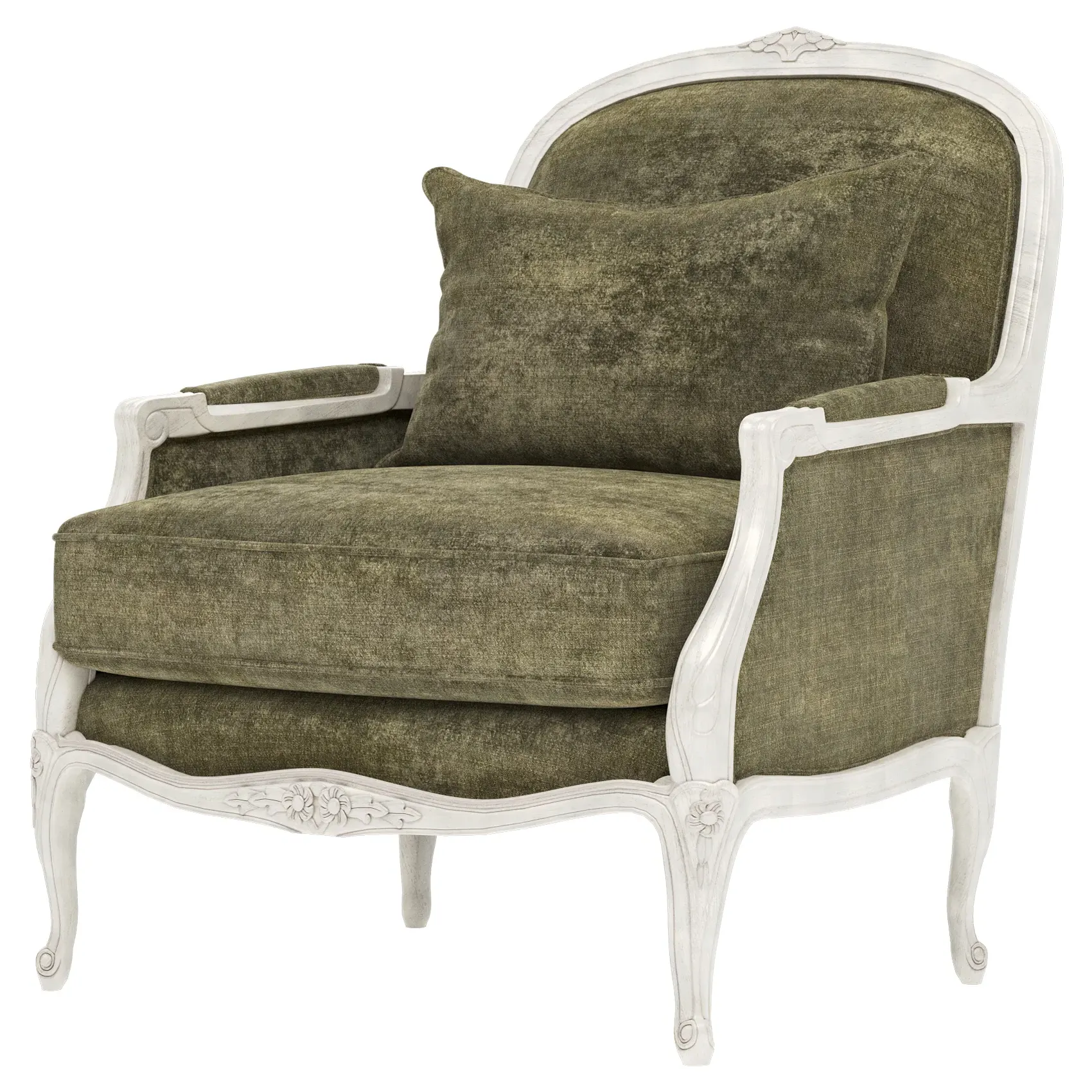 Antoinette Bergere Chair - Fern Velvet, Hardwood