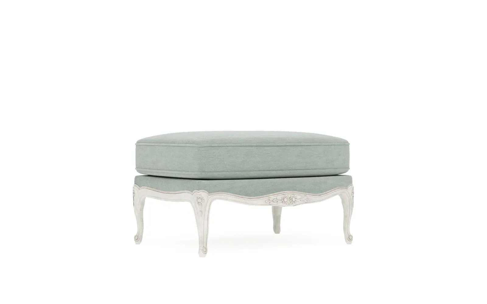 Antoinette Bergere Ottoman - Sea Mist, Velvet