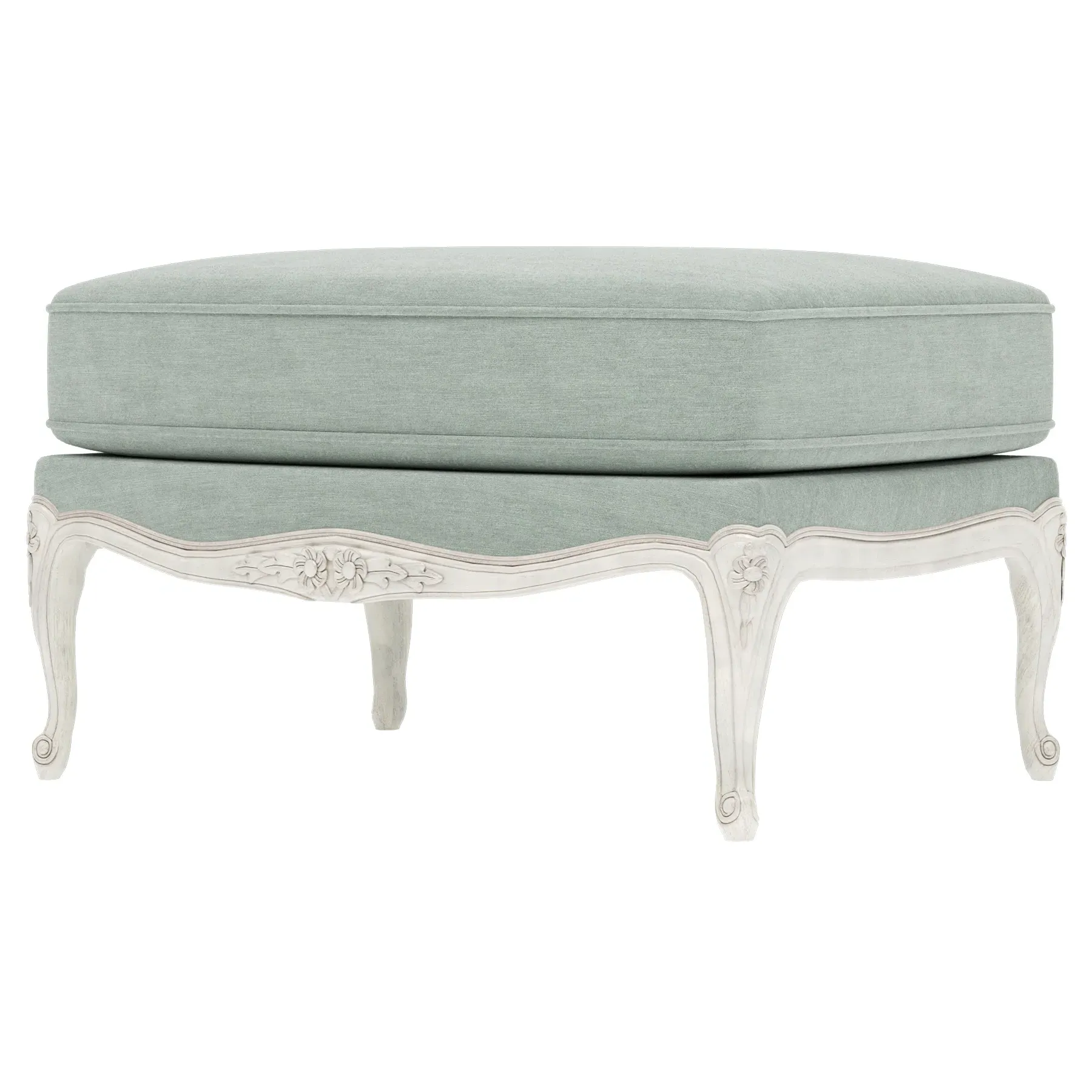 Antoinette Bergere Ottoman - Sea Mist, Velvet