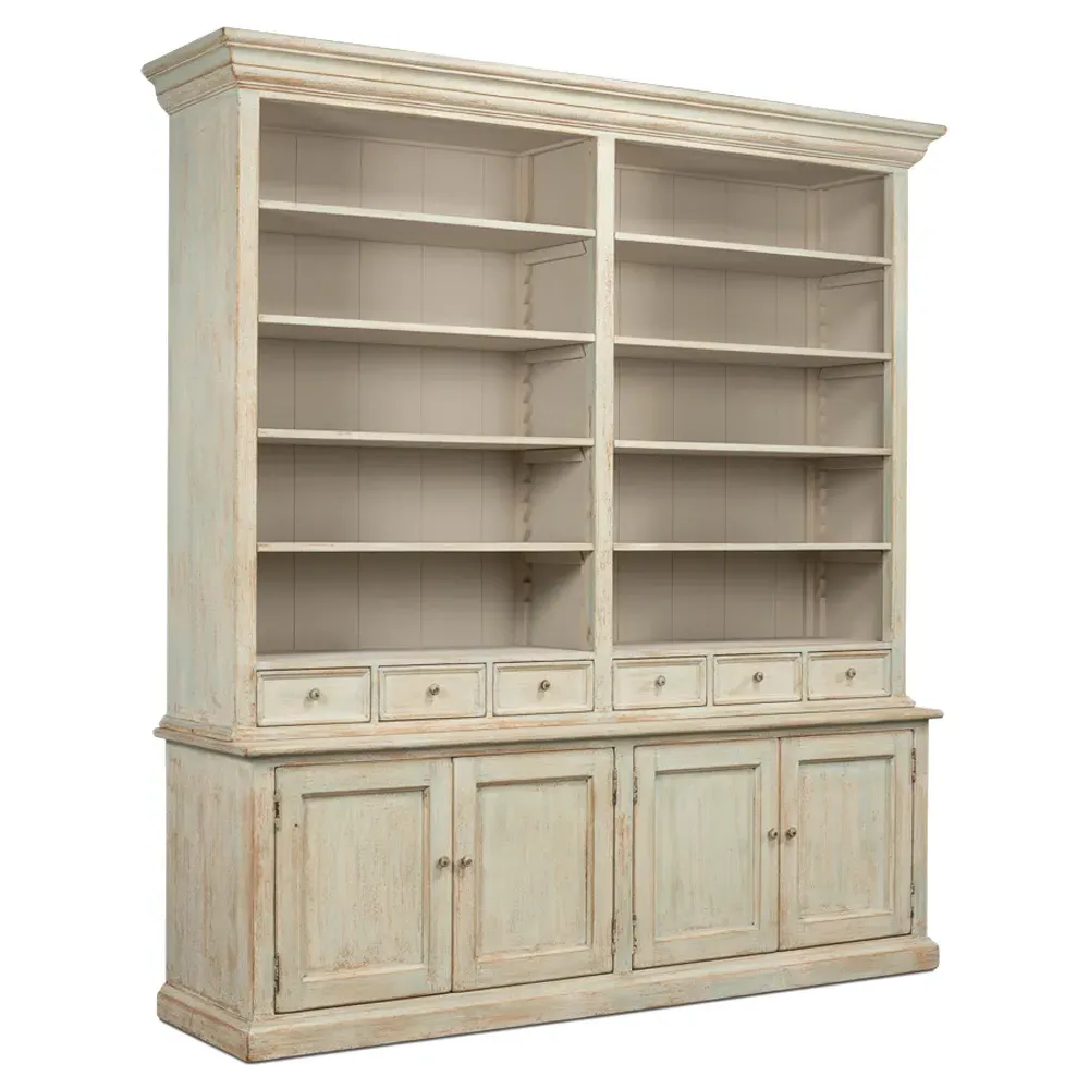 Antonia Display Cabinet with Drawers - Blue, Reclaimed Pine