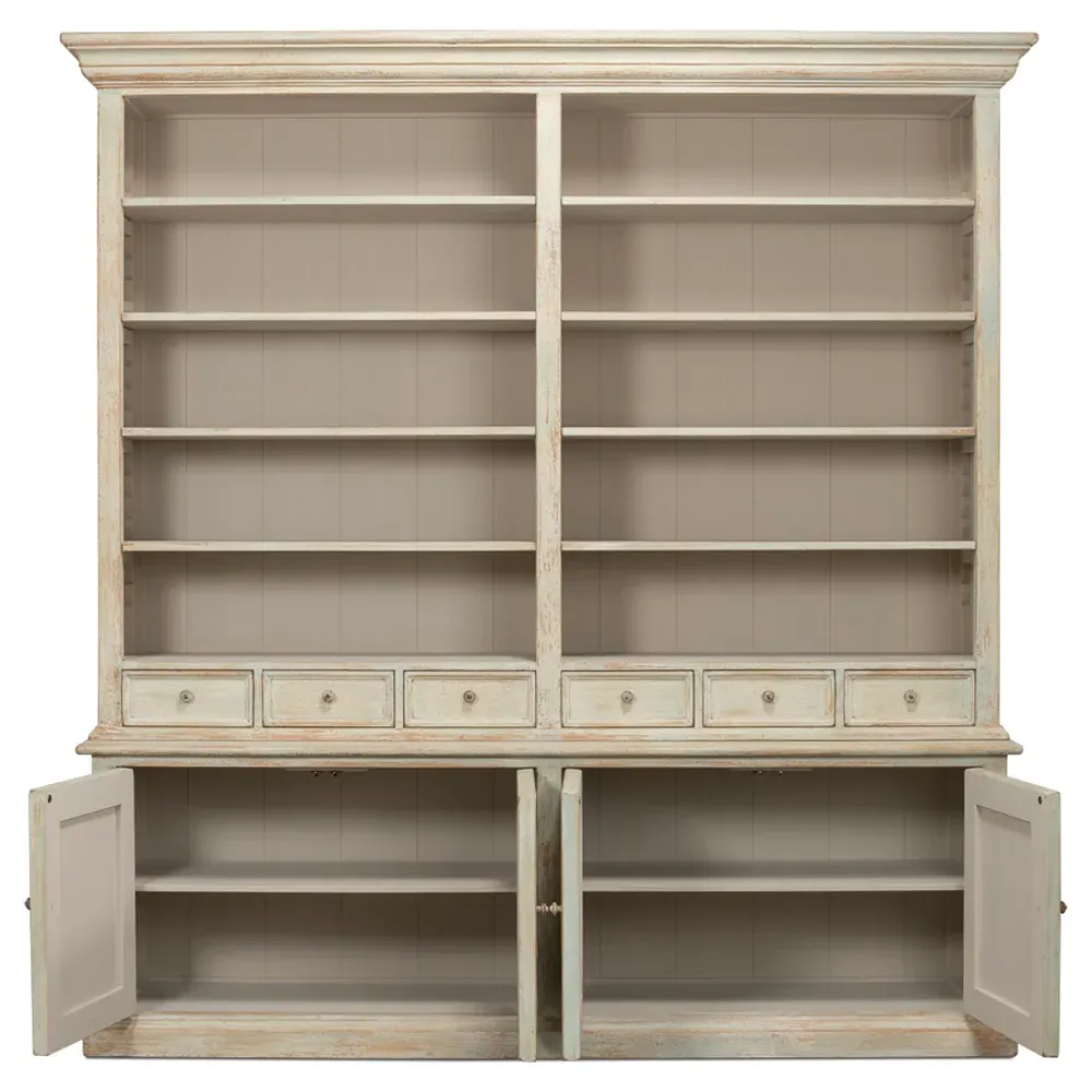 Antonia Display Cabinet with Drawers - Blue, Reclaimed Pine