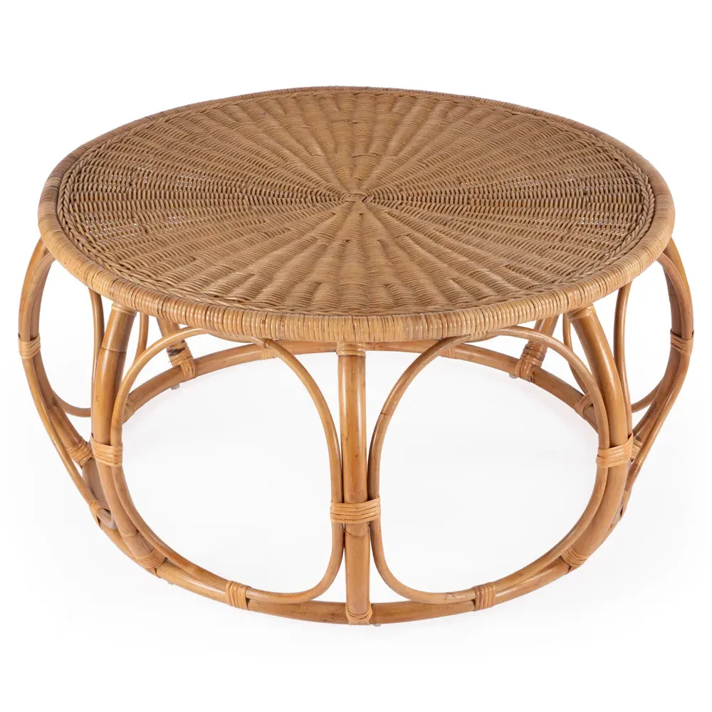 Anza Round Coffee Table - Brown, Rattan