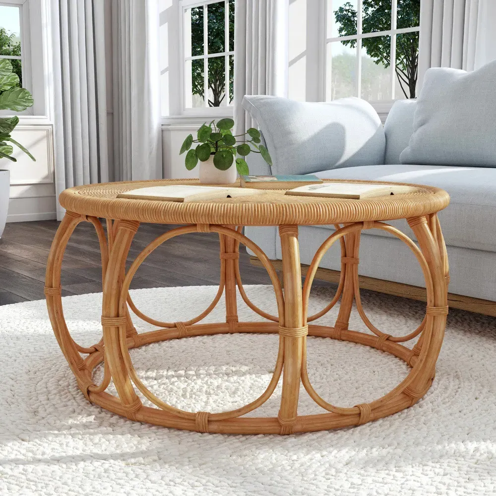 Anza Round Coffee Table - Brown, Rattan