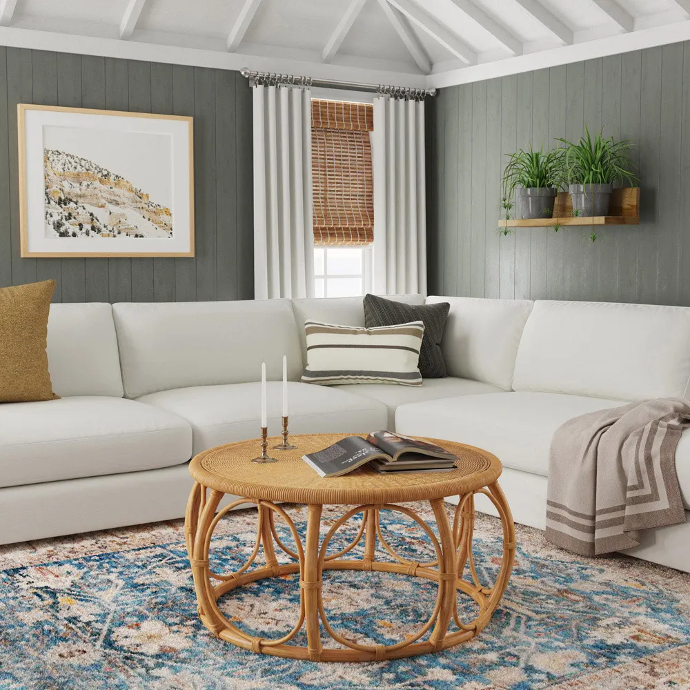 Anza Round Coffee Table - Brown, Rattan