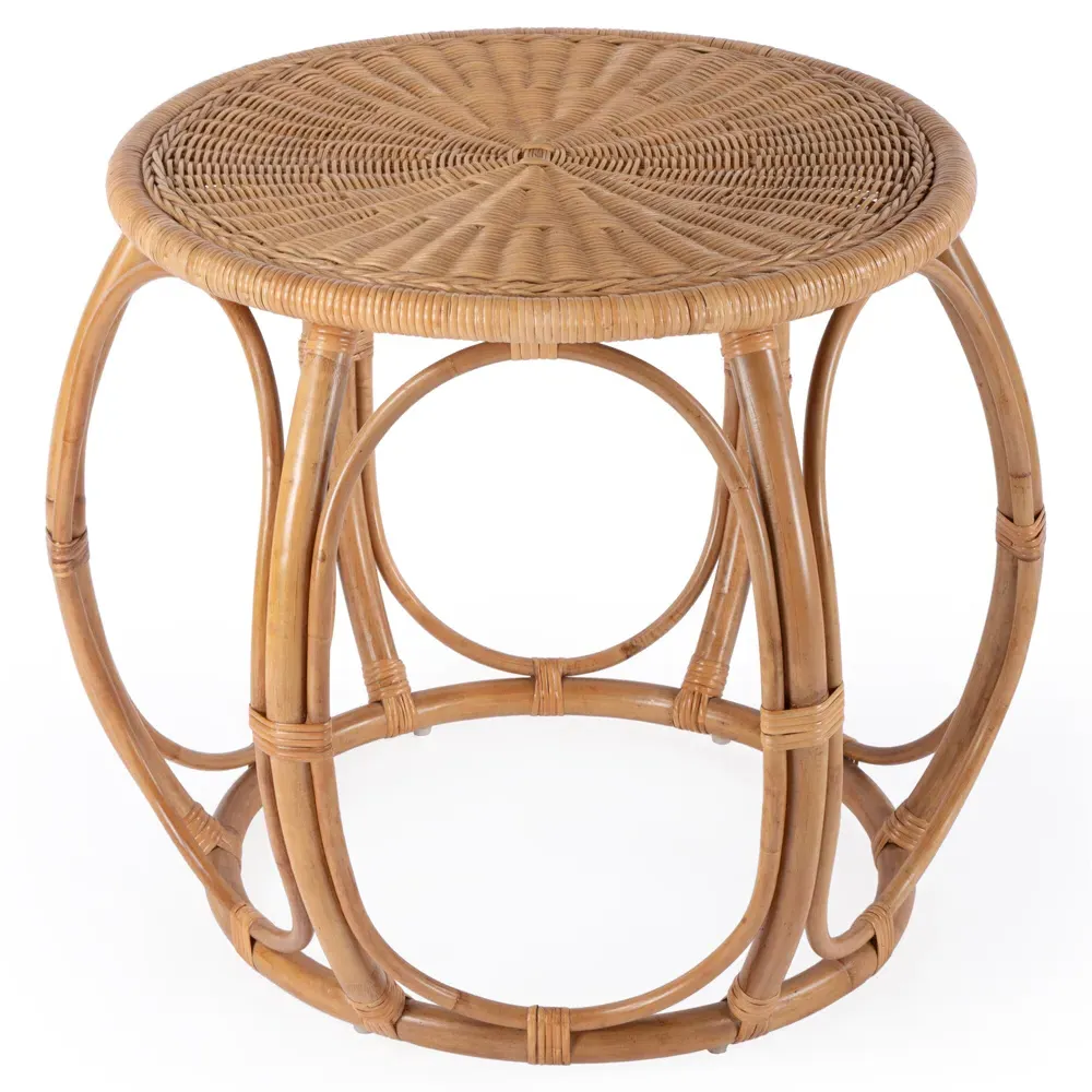 Anza Round End Table - Brown, Rattan