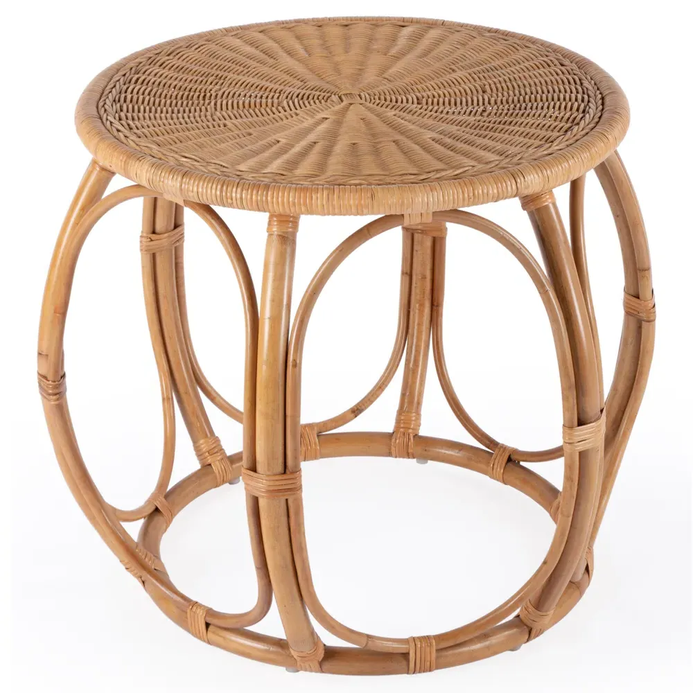 Anza Round End Table - Brown, Rattan