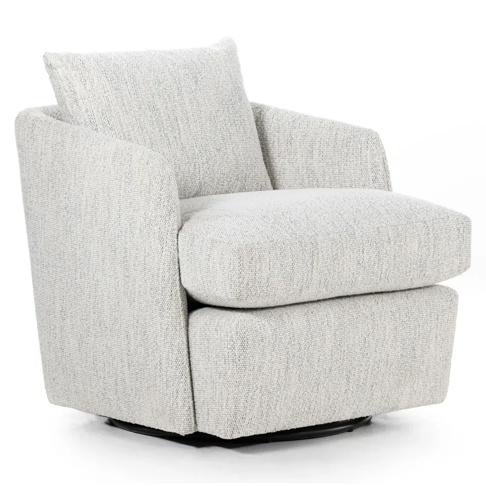 Anzhela Swivel Barrel Chair - Off White, Performance Fabric