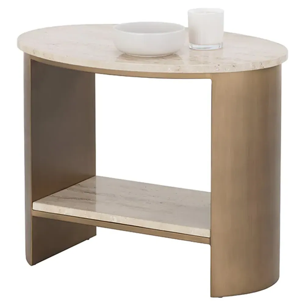 Aoife Oval End Table - Brown, Travertine