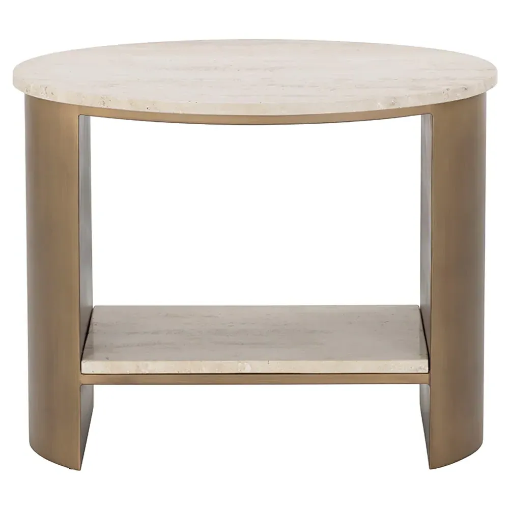 Aoife Oval End Table - Brown, Travertine image