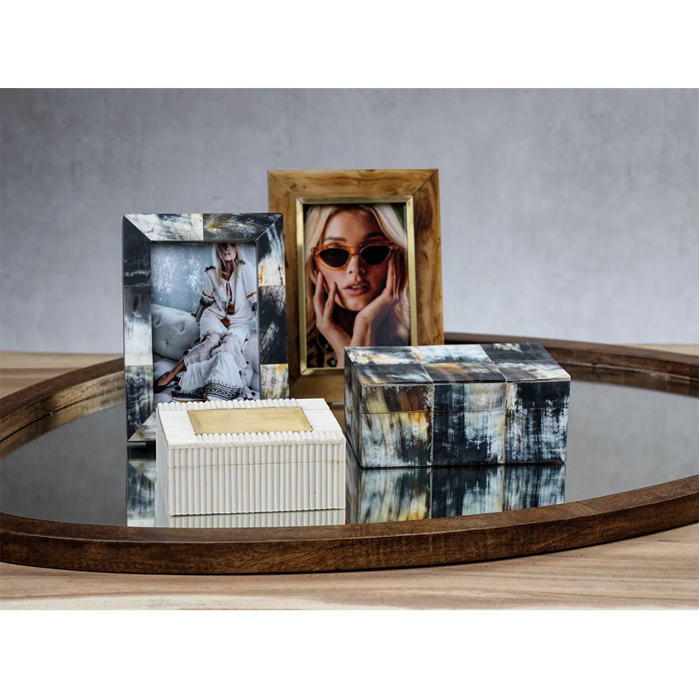 Ara Rectangular Photo Frame - Black, Horn