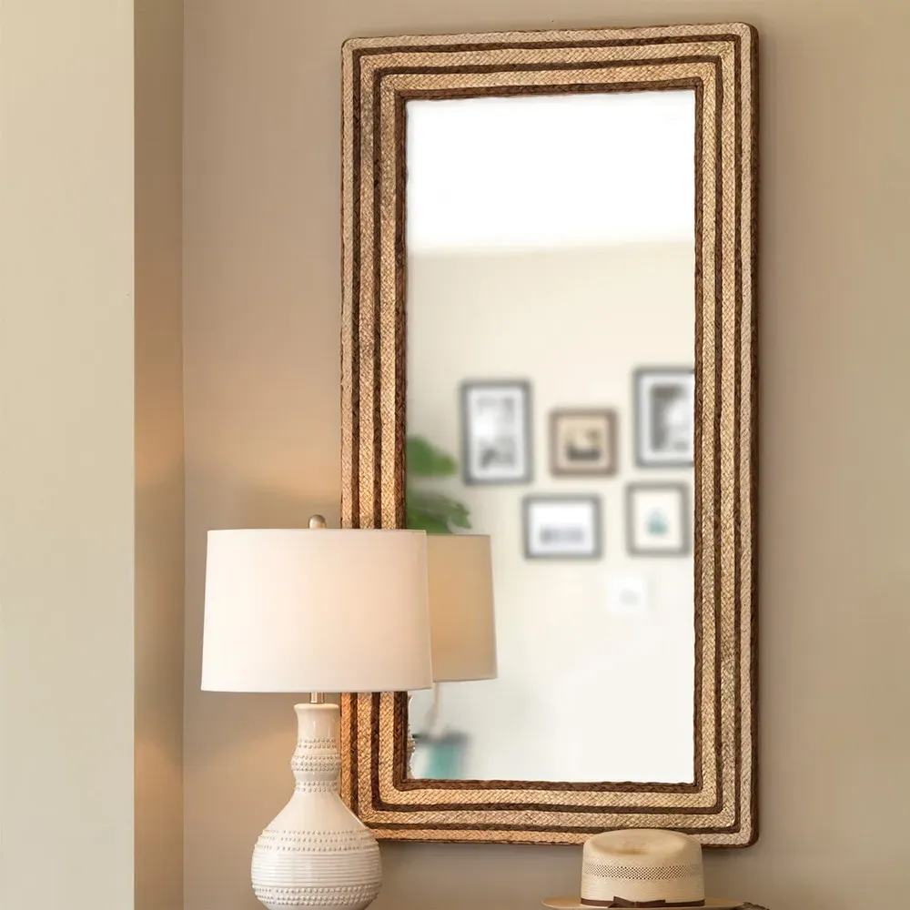 Aralyn Rectangular Wall Mirror - Brown, Seagrass