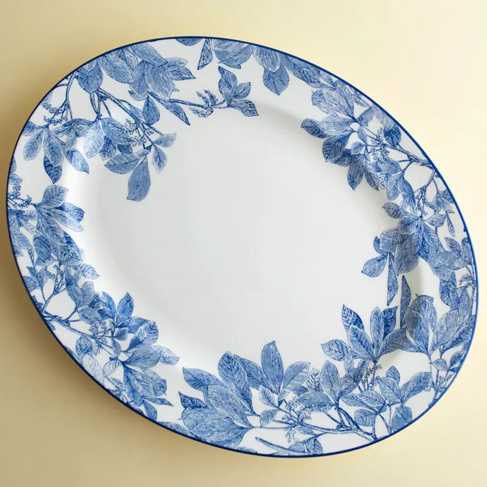 Arbor Oval Rimmed Platter - Blue, Porcelain