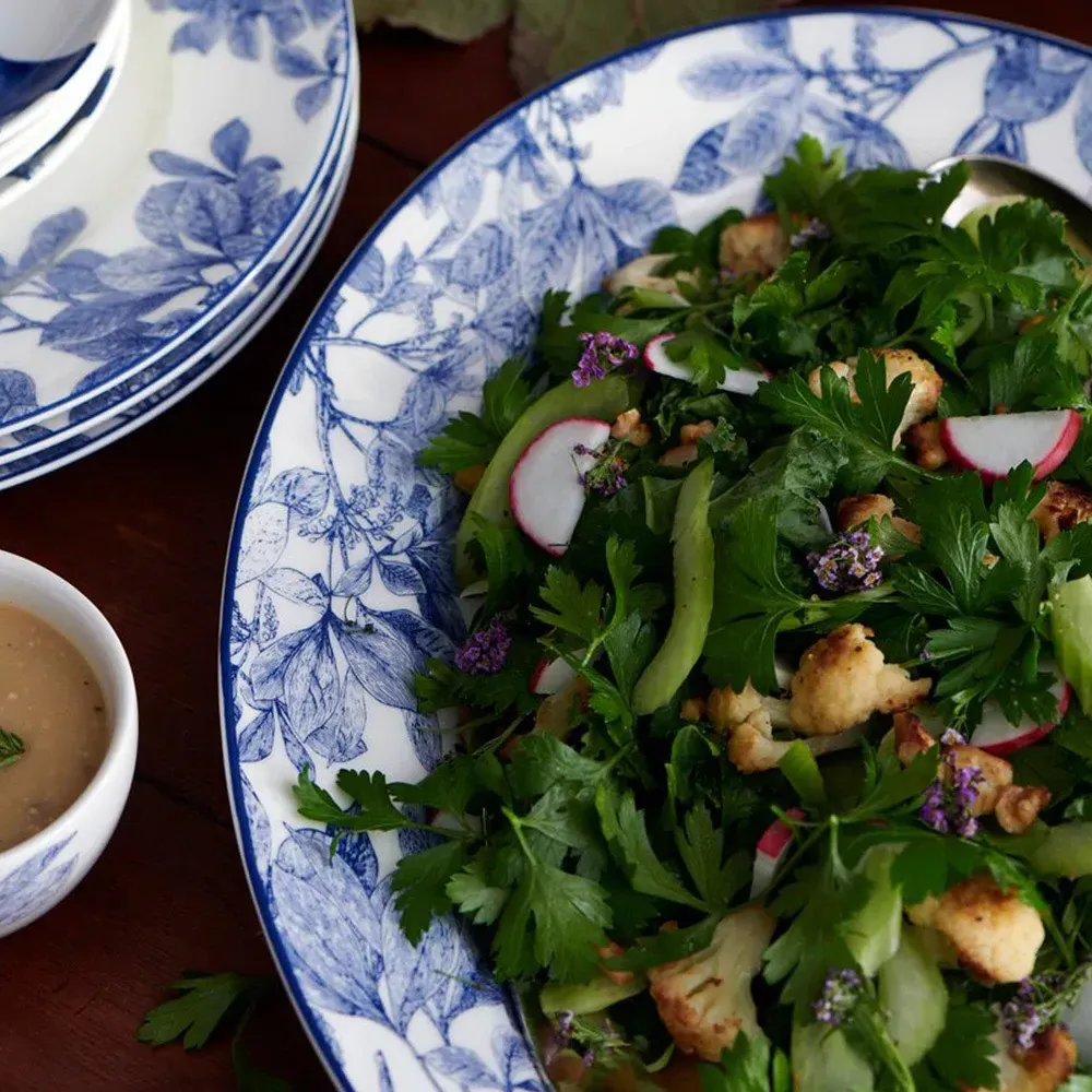 Arbor Oval Rimmed Platter - Blue, Porcelain