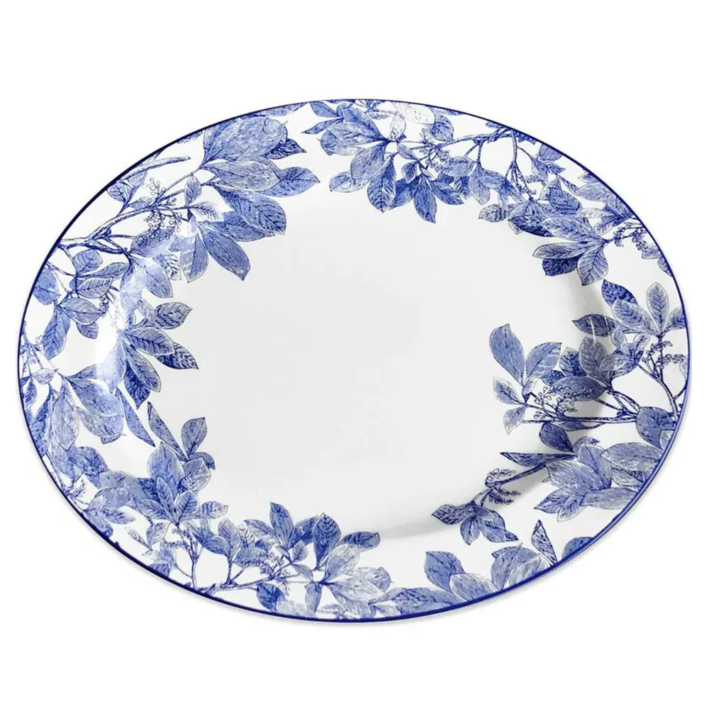 Arbor Oval Rimmed Platter - Blue, Porcelain