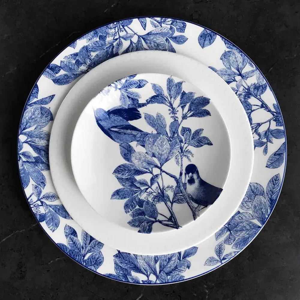 Arbor Rimmed Dinner Plate - Blue, Porcelain