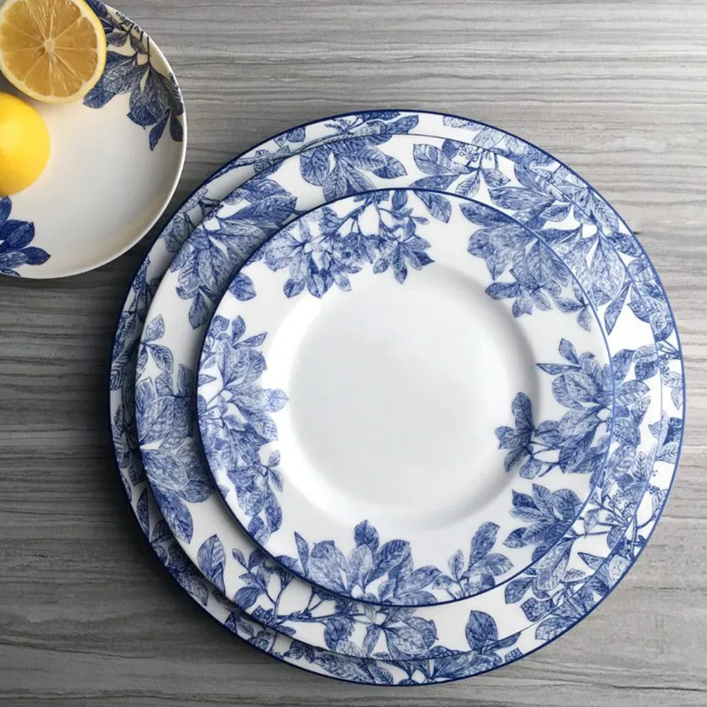 Arbor Rimmed Dinner Plate - Blue, Porcelain