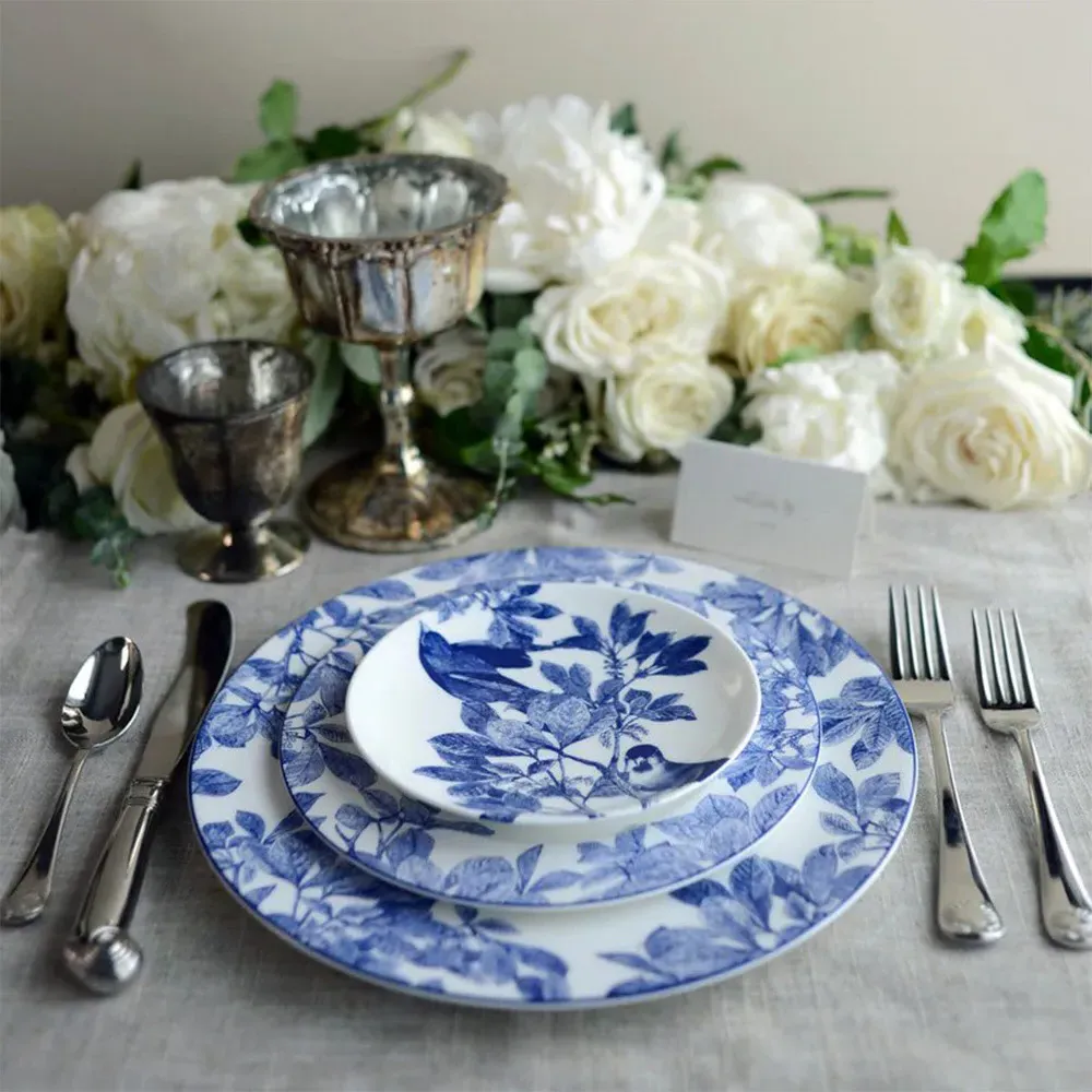 Arbor Rimmed Salad Plate - Blue, Porcelain