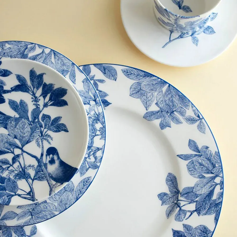 Arbor Rimmed Salad Plate - Blue, Porcelain