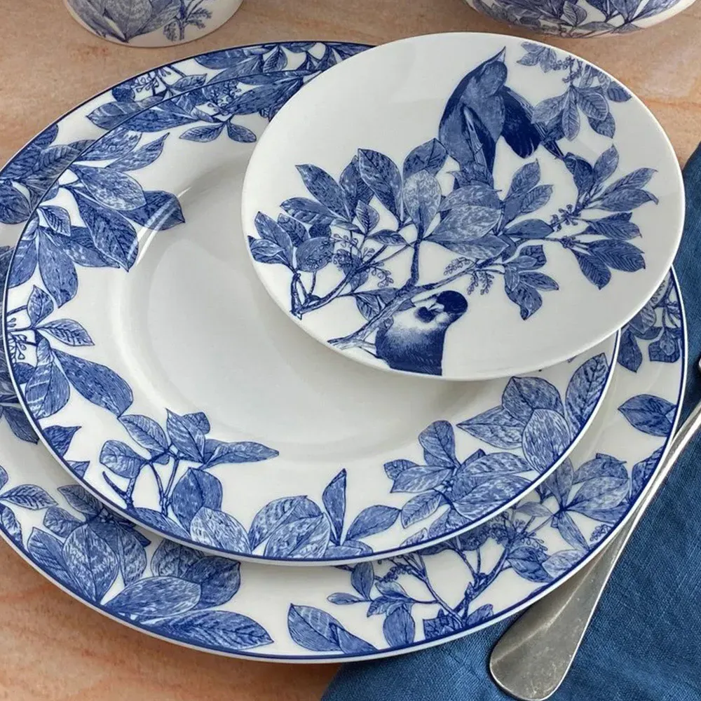 Arbor Rimmed Salad Plate - Blue, Porcelain