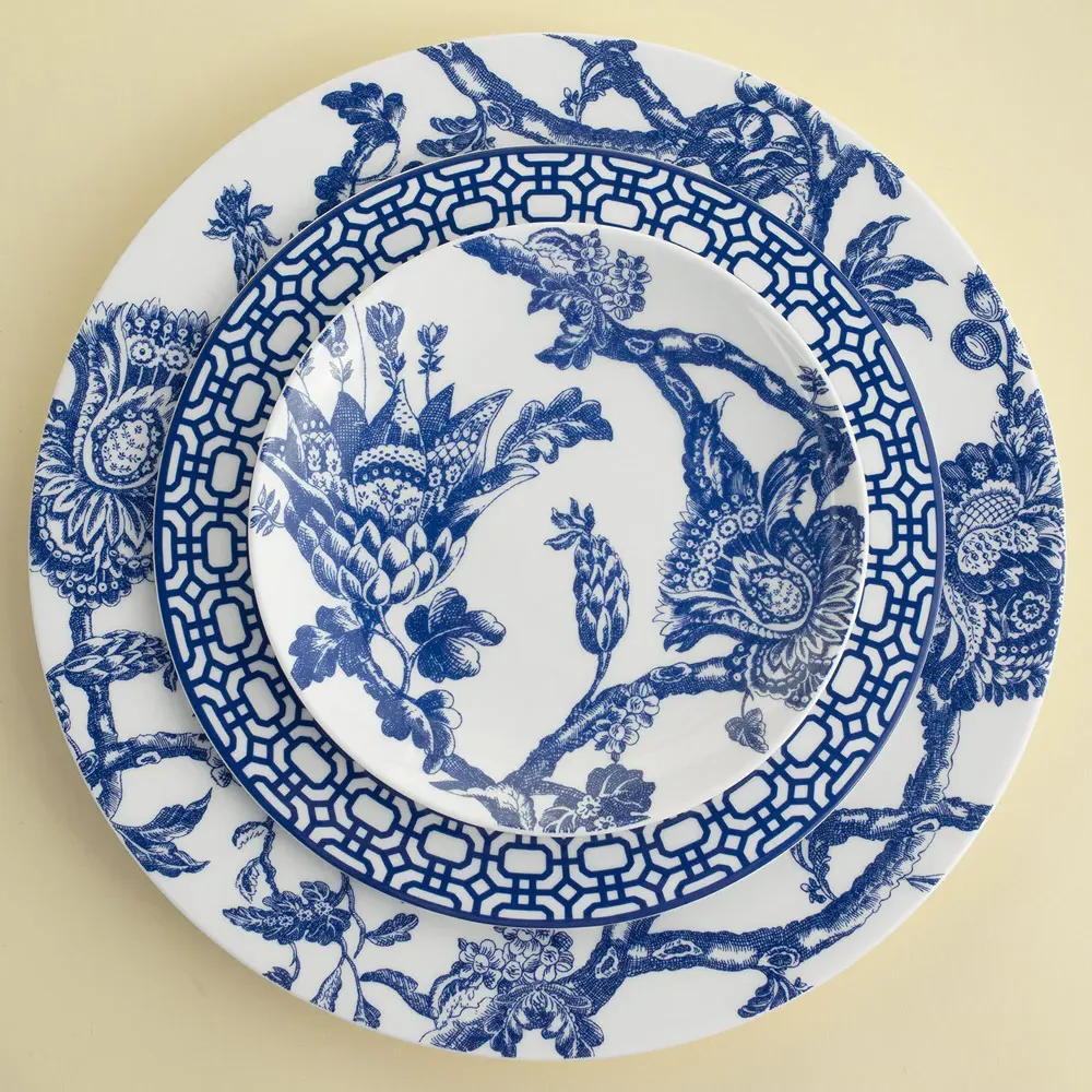 Arcadia Coastal Beach Blue Floral Dinner Plate - White