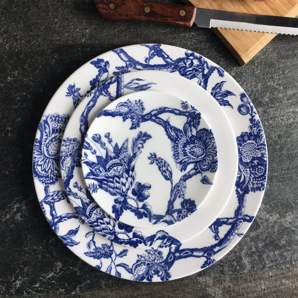 Arcadia Coastal Beach Blue Floral Dinner Plate - White