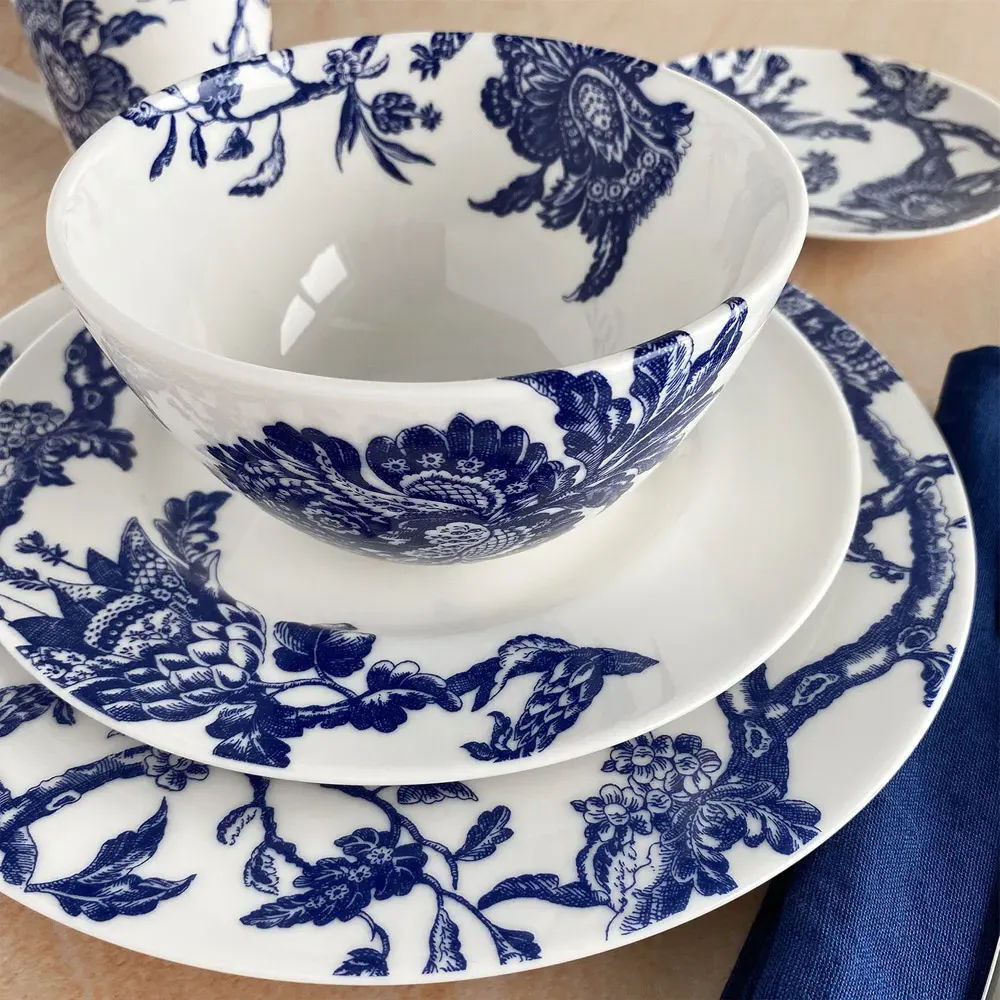 Arcadia Coastal Beach Blue Floral Dinner Plate - White