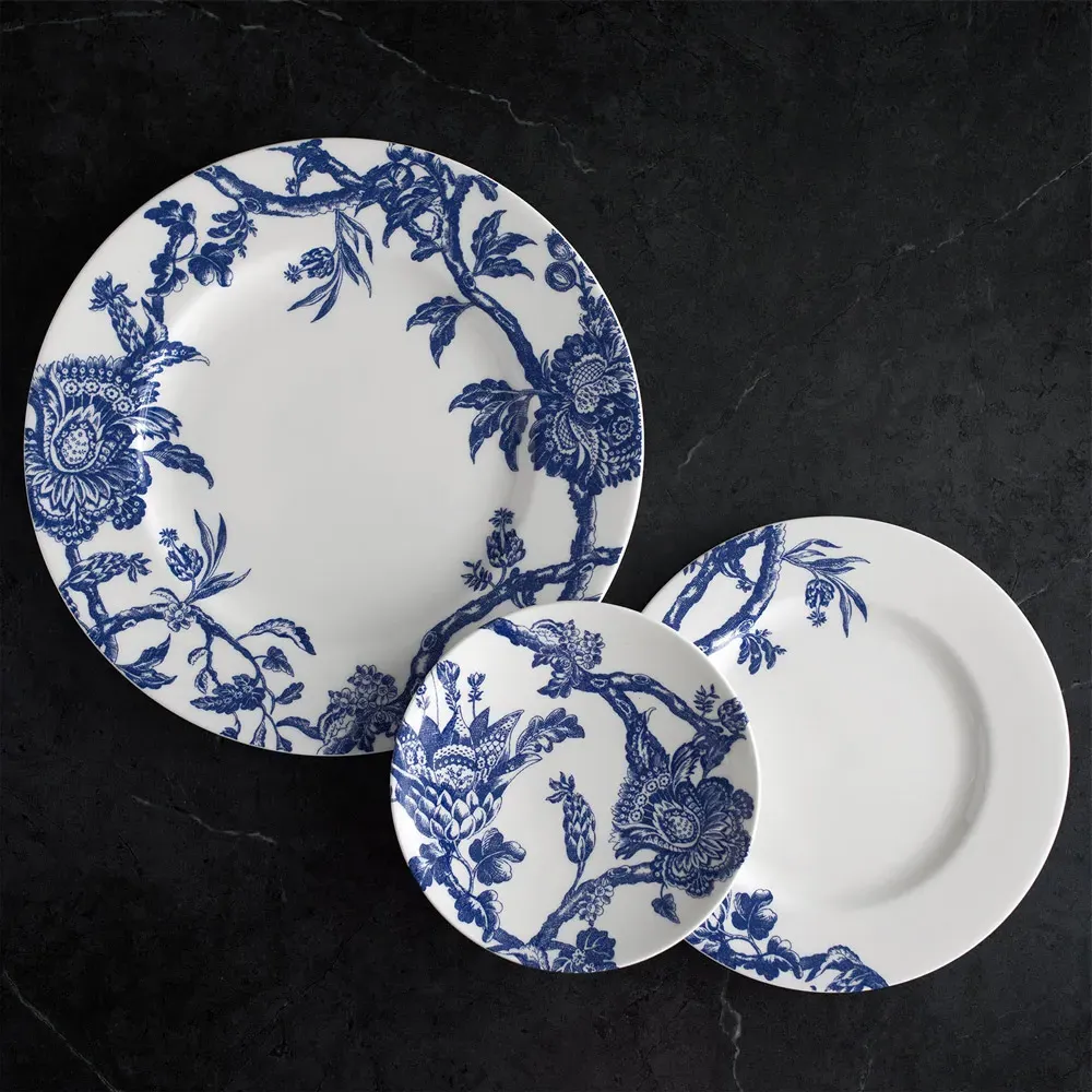 Arcadia Coastal Beach Blue Floral Dinner Plate - White