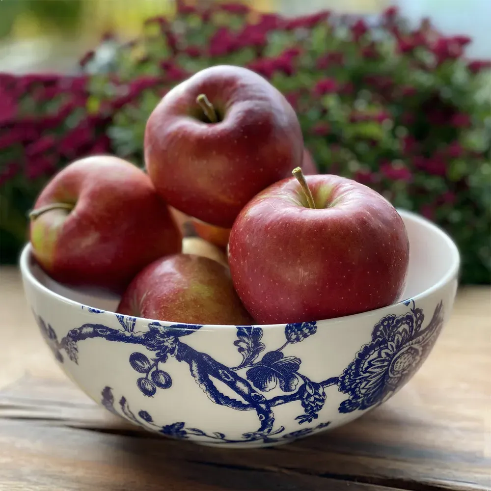 Arcadia Coastal Beach Blue Floral Vegetable Serving Bowl - White