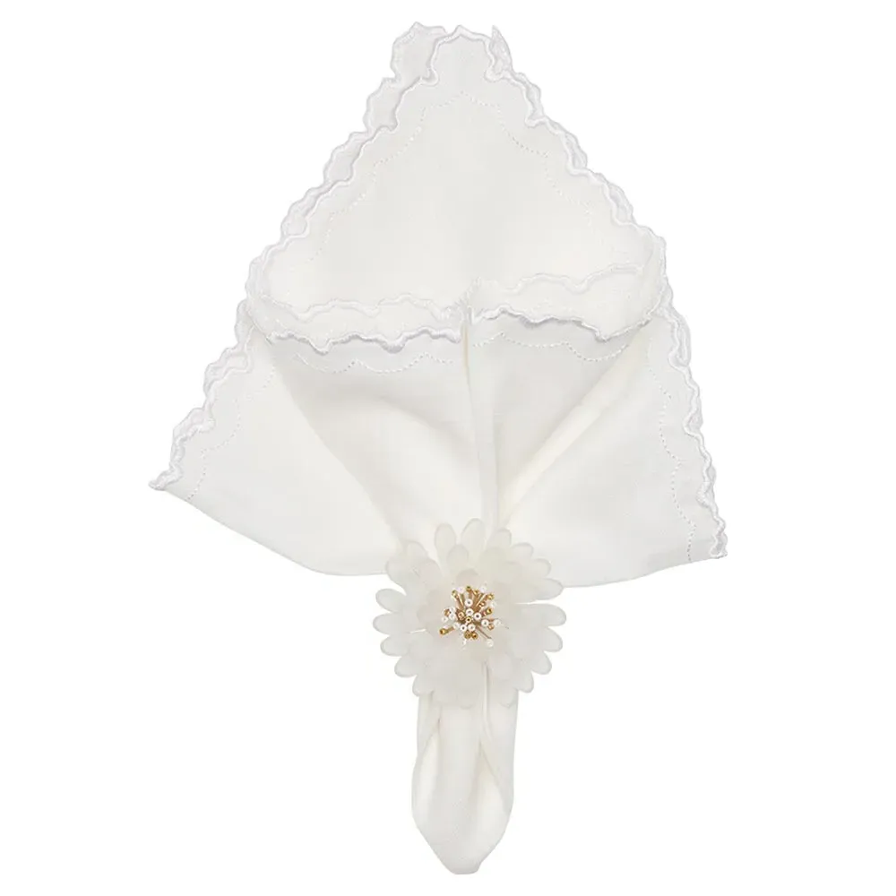 Arches French Country Embroidered Linen Napkin Set - White