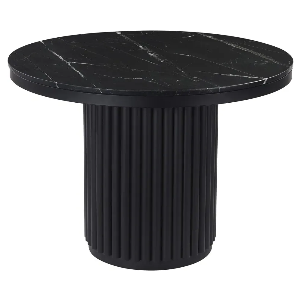 Archie Round Dining Table - Black, Marble
