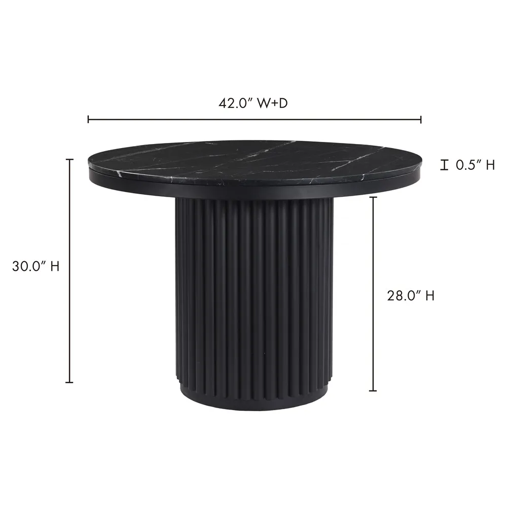 Archie Round Dining Table - Black, Marble