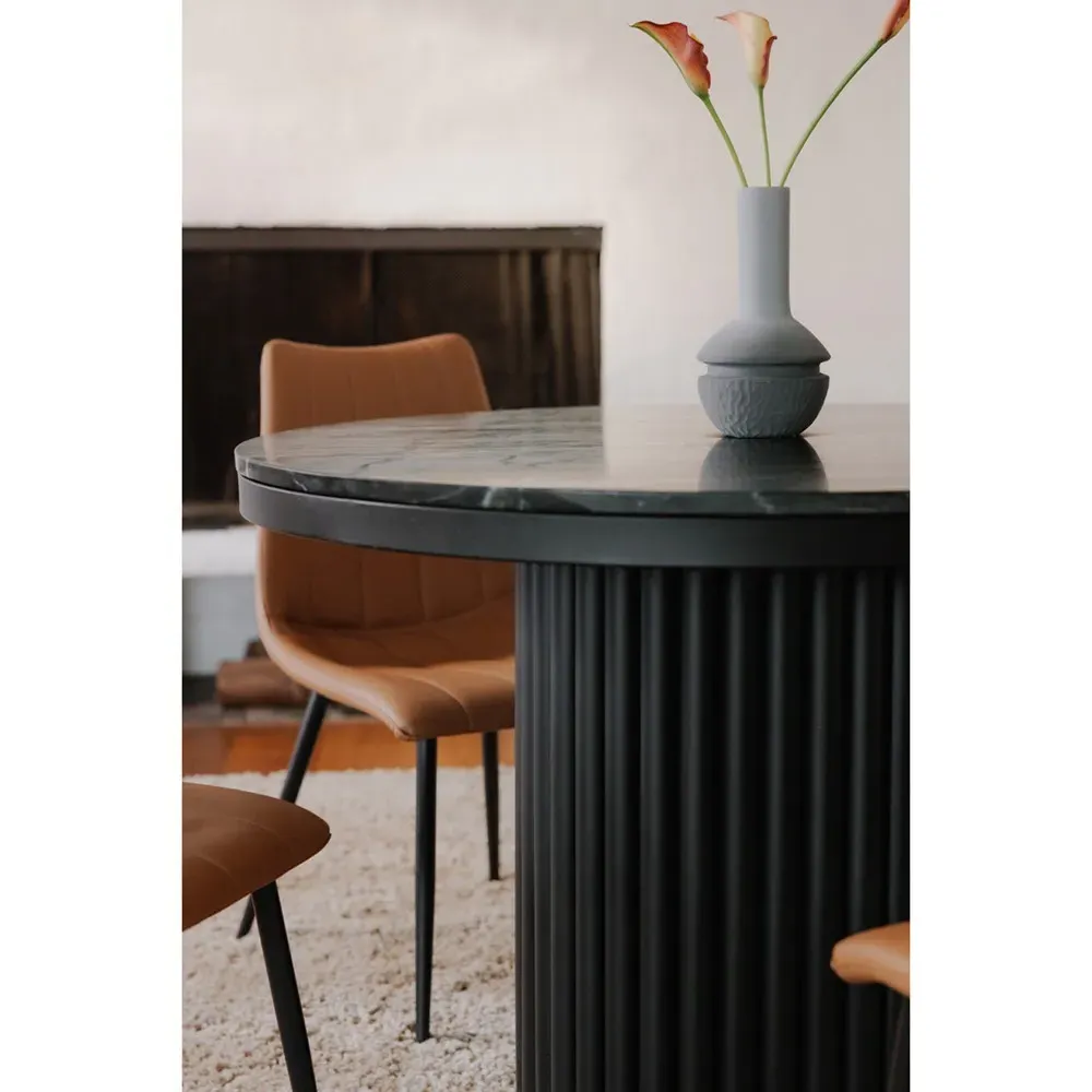 Archie Round Dining Table - Black, Marble