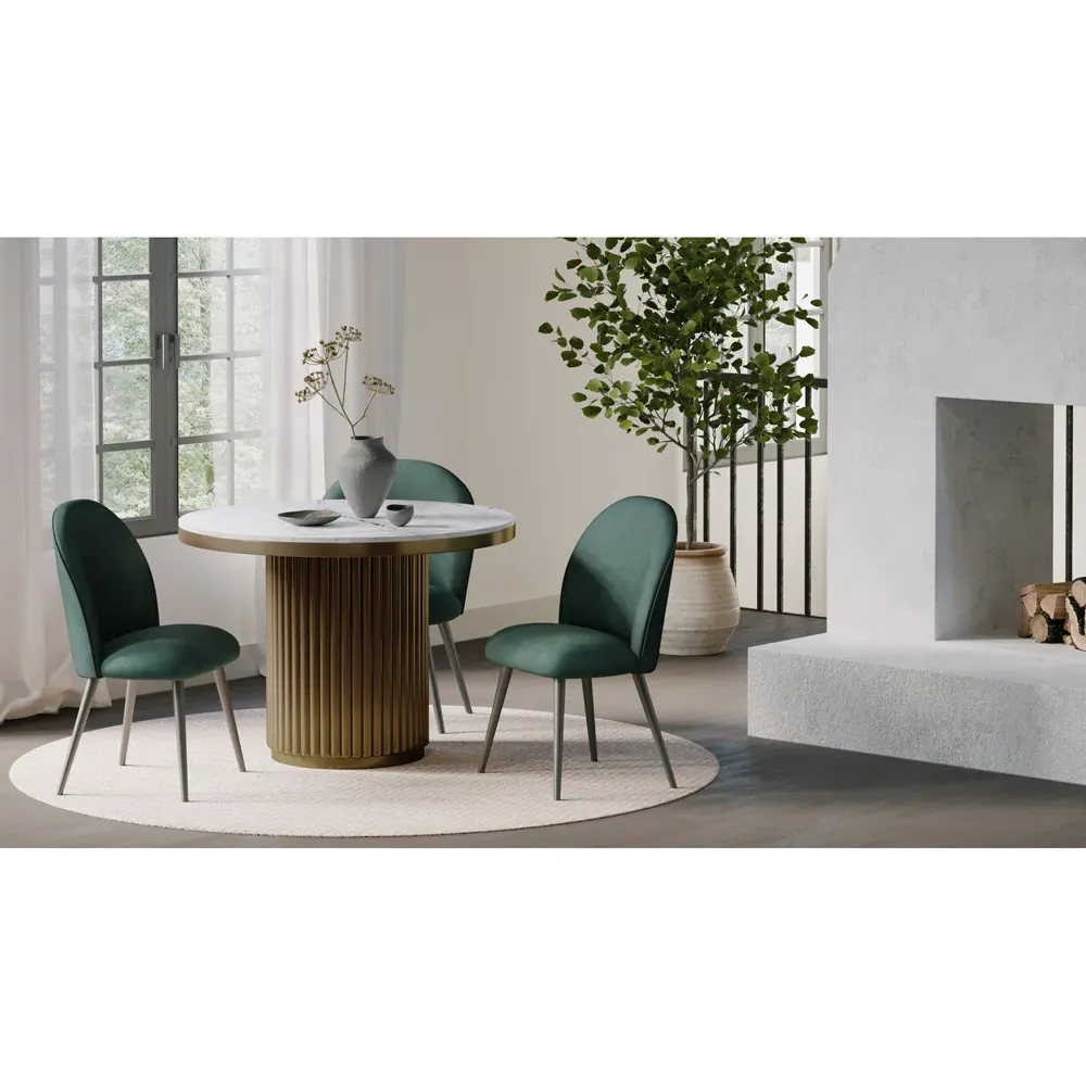 Archie Round Dining Table - White, Marble