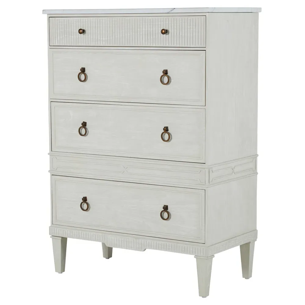 Archie Tall Chest - White, Marble