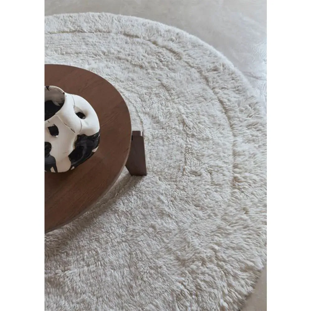 Arctic Circle Round Shag Washable Rug - White, Wool