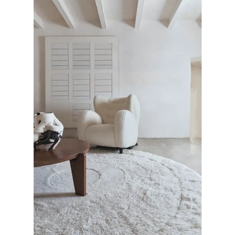Arctic Circle Round Shag Washable Rug - White, Wool