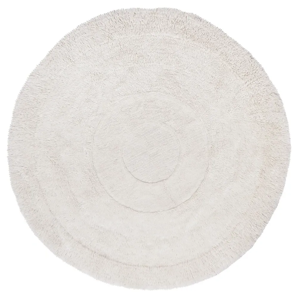 Arctic Circle Round Shag Washable Rug - White, Wool