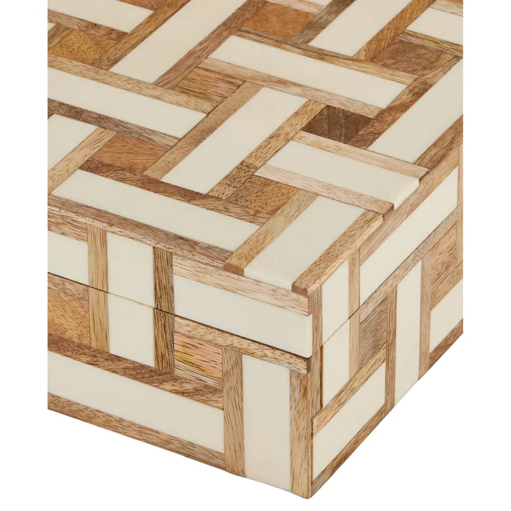 Arden Geometric Decorative Box Set - Beige, Wood