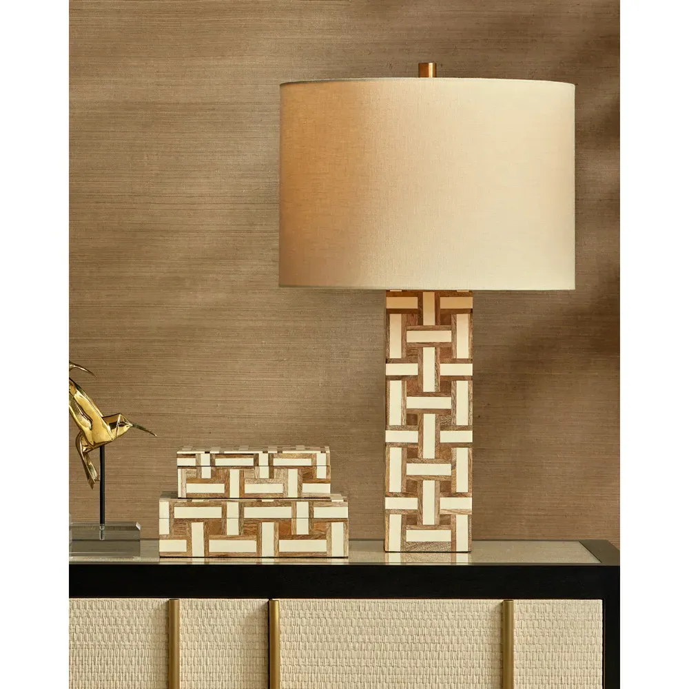 Arden Geometric Decorative Box Set - Beige, Wood