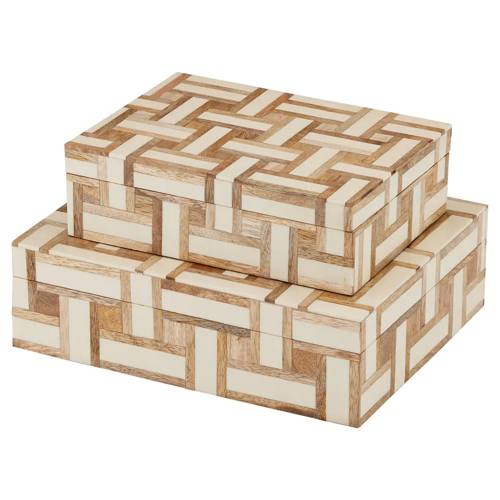 Arden Geometric Decorative Box Set - Beige, Wood image
