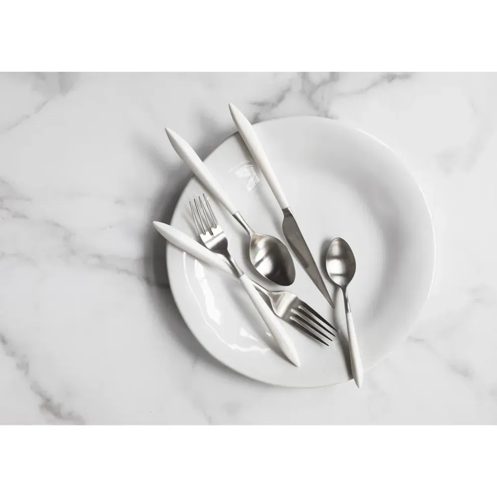 Ares 5 Piece Flatware Place Setting - White, Stainless Steel