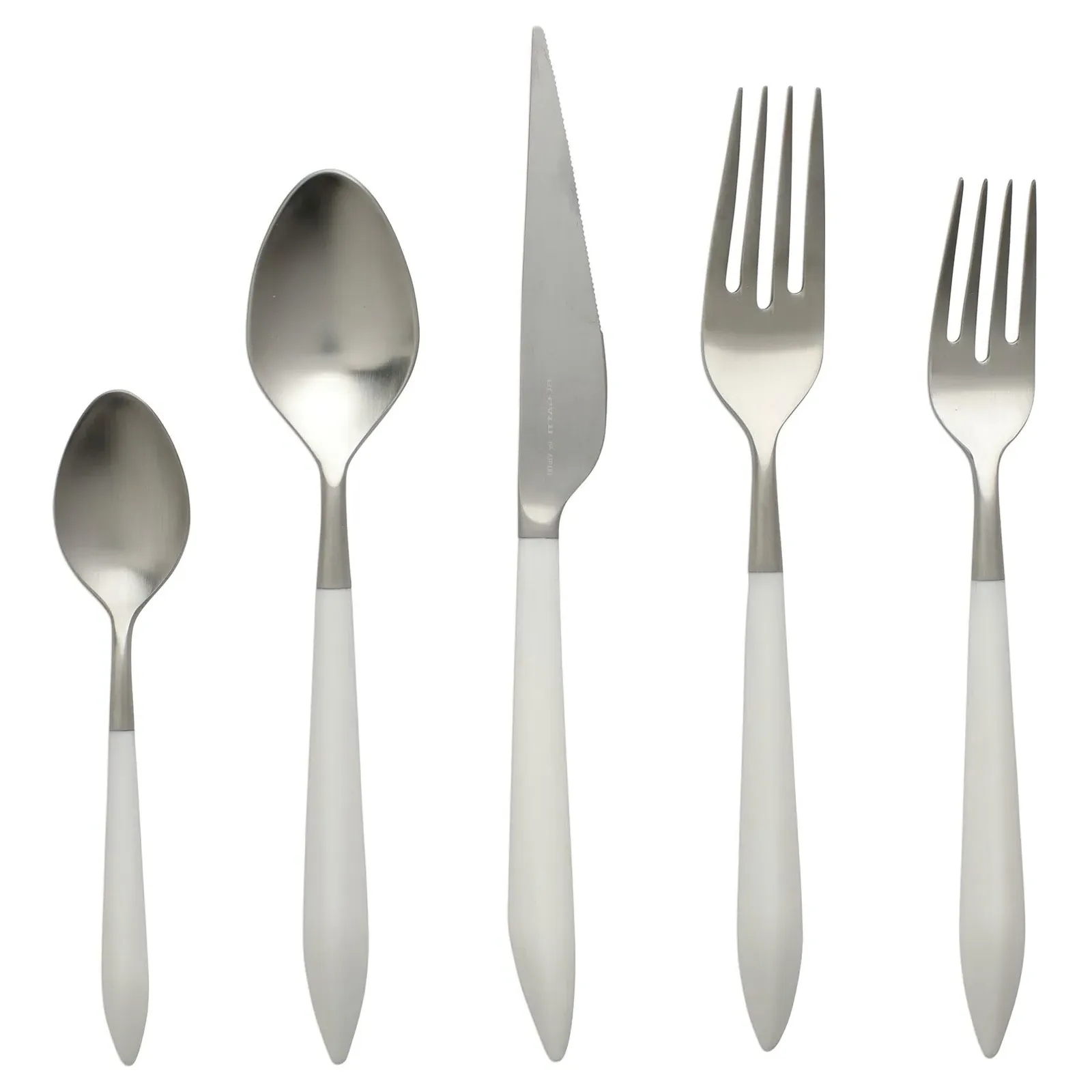 Ares 5 Piece Flatware Place Setting - White, Stainless Steel
