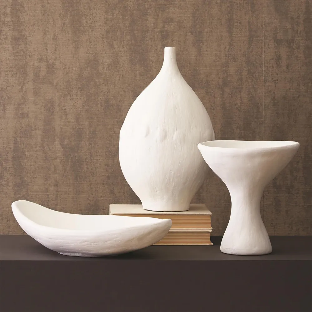 Areté Collection Low Bowl - White, Plaster