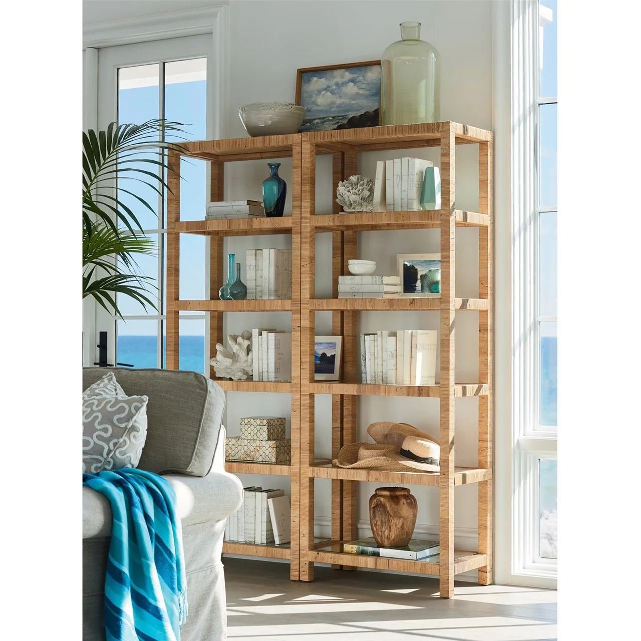 Ariah Display Bookcase with Glass Shelves - Brown, Rattan