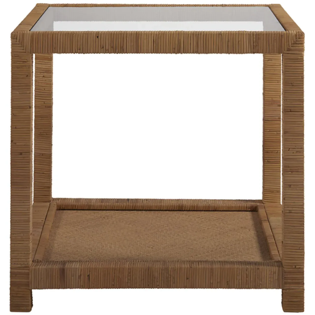 Ariah Glass Top Side Table - Brown, Rattan image
