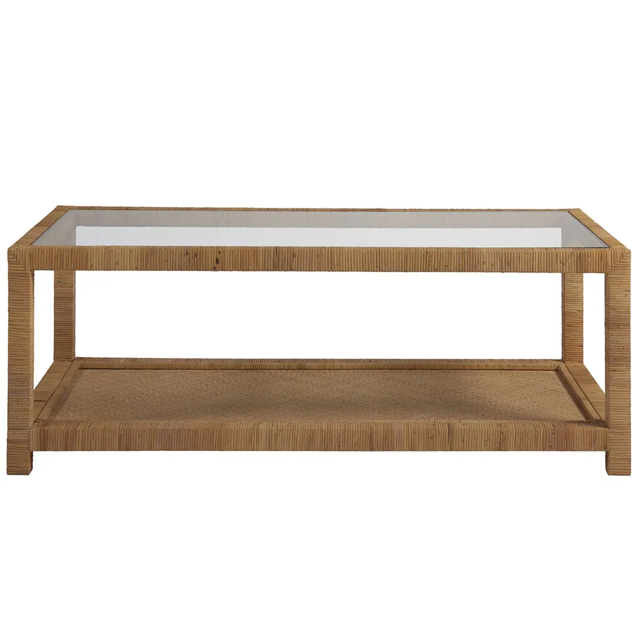 Ariah Rectangular Coffee Table with Glass Top - Brown, Rattan
