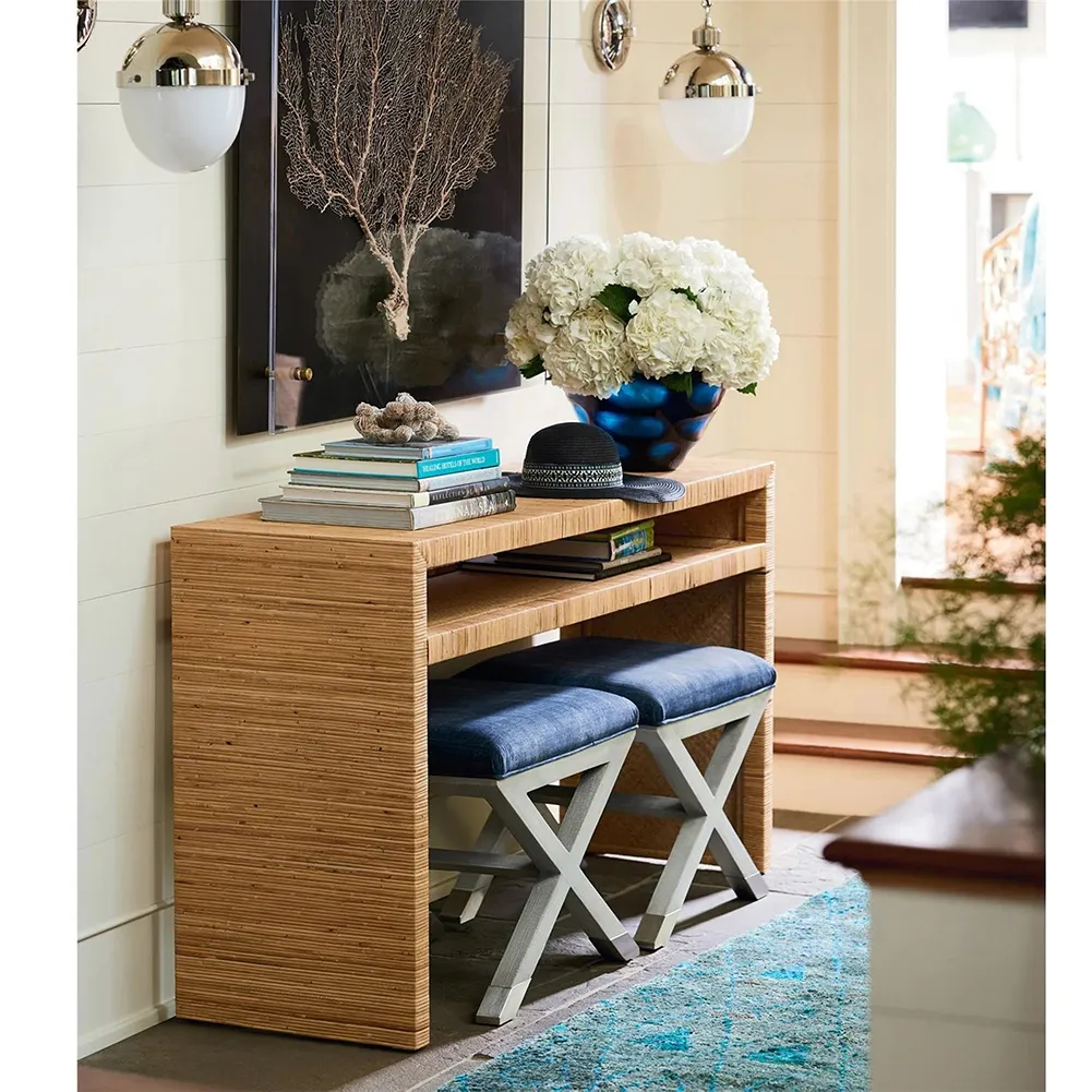 Ariah Rectangular Console Table - Brown, Rattan