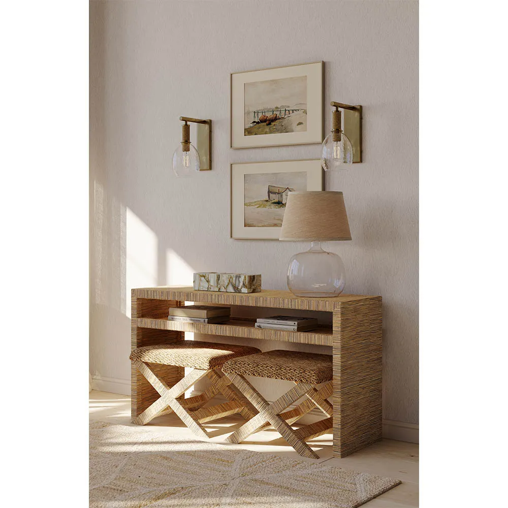Ariah Rectangular Console Table - Brown, Rattan